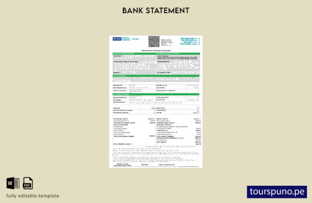 listo para imprimir Plantilla de páginas de Word de extracto bancario de licenci
